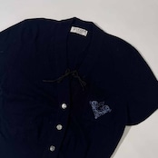 90s スコットランド製 JAEGER イエーガー 半袖 ウール ニット カーディガン 38 97cm/ネイビー レディース