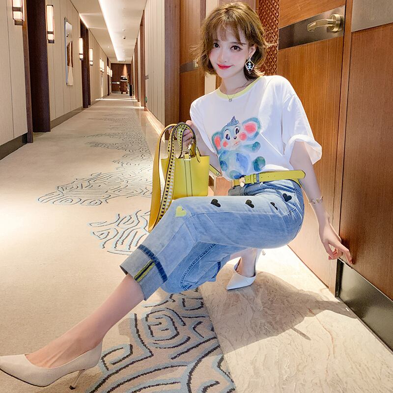 プリントルーズTシャツ 刺繍ジーンズ サマースタイル 夏物 MIUCO99139672903