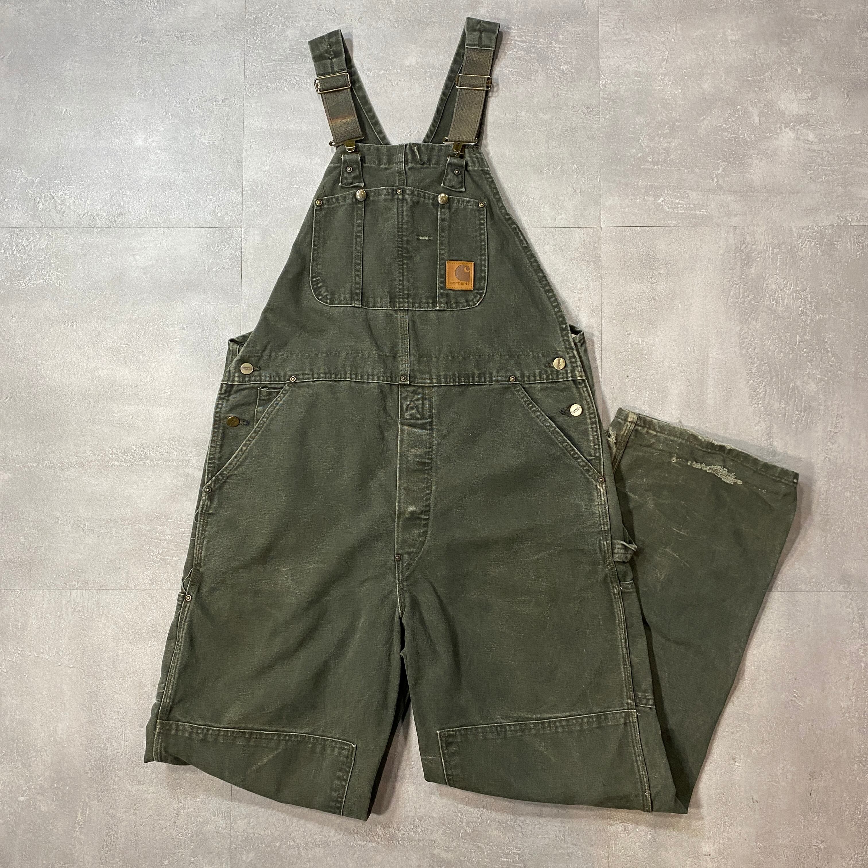《実寸W41 L30》 Carhartt カーハート オーバーオール ダブルニー カーキ USA製 No.4151