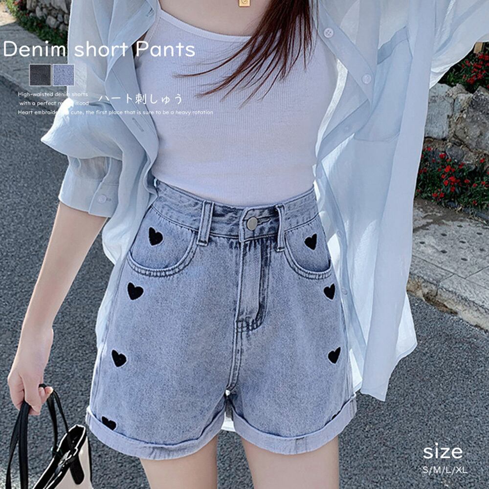 ハート柄 デニム ショートパンツ レディース 春夏秋 ジーンズ カジュアル きれいめ かわいい 大人 おしゃれ 大人可愛い Ritz Chic
