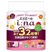 エリエール トイレットペーパー i:na(イーナ) フラワープリント 3.2倍巻き 75m×4ロール ダブル パルプ100% 華やかなフローラルの香り