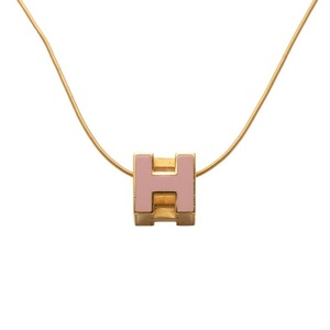 エルメス カージュ ド アッシュ Hキューブ ネックレス ゴールド ピンク メッキ エナメル レディース HERMES 【中古】