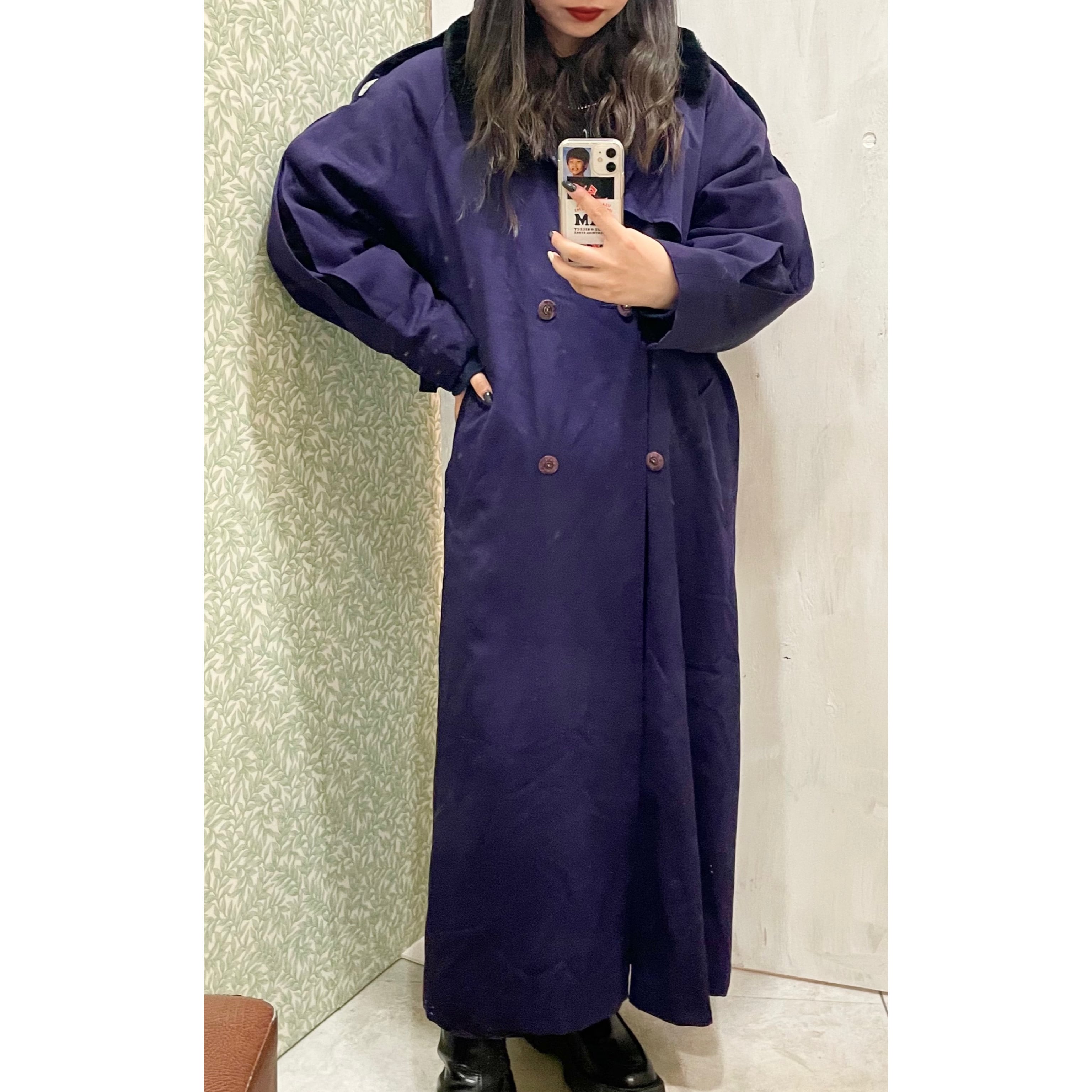 vintage/longcoat/coat/far/purple/black/ビンテージ/ヴィンテージ/ロングコート/コート/ファー/紫/黒