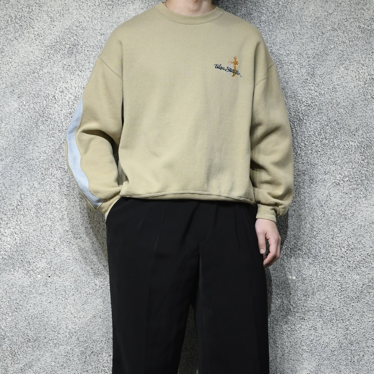 custom arm denim switching sweat