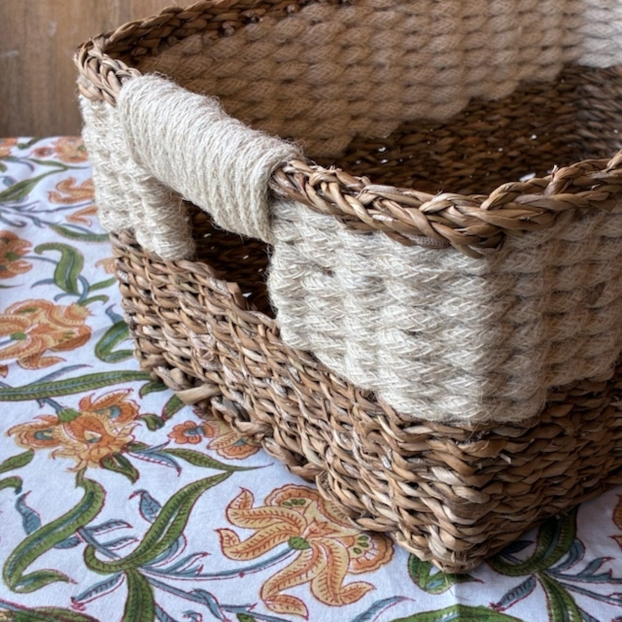 Bangladesh Jute  Rectangle basket 　バングラディッシュ　ジュートレクタングルバスケット　L　収納　カゴ　ラウンド　小物入れ