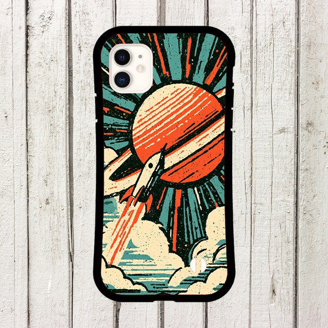 受注生産 iPhoneケース 赤い太陽と雲の宇宙ポスター柄｜宇宙ポスター風 RFSP060C