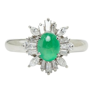 Pt850 プラチナ ヒスイ ダイヤモンド 翡翠0.82ct ダイヤ0.62ct フラワーモチーフ リング 指輪 レディース 11.5号 【中古】