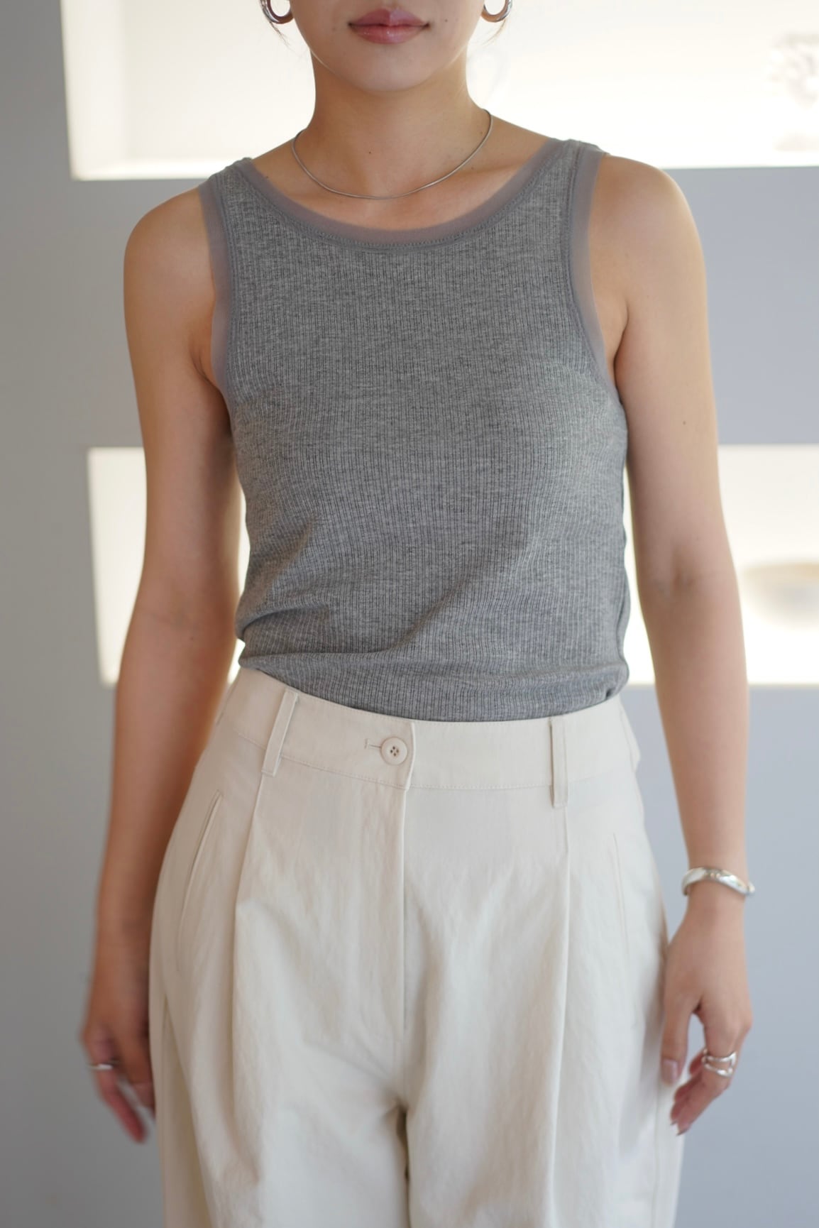 rib x tulle tank top リブ×チュールタンクトップ Gray