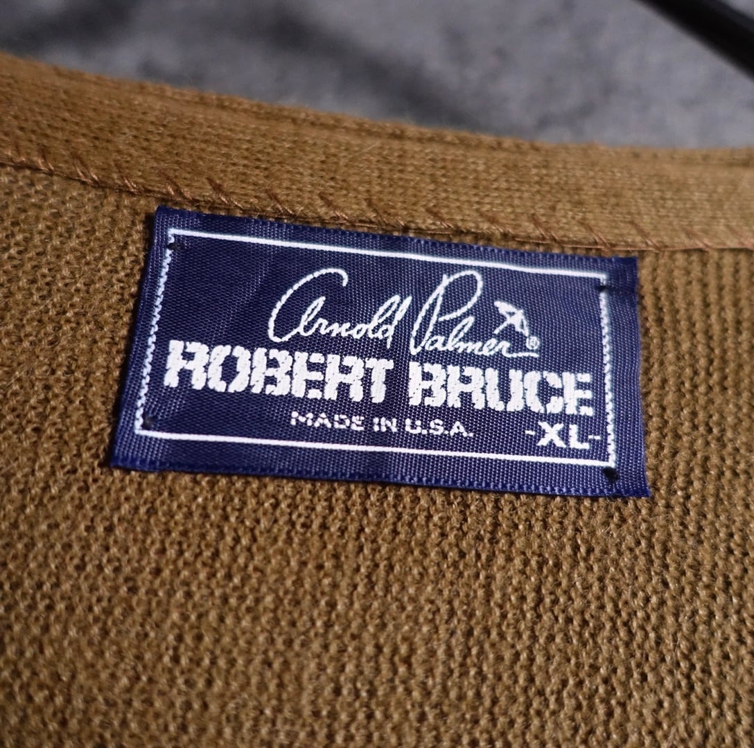 80s “ROBERT BRUCE” Brown Acrylic Knit Cardigan | 古着屋 FORCE