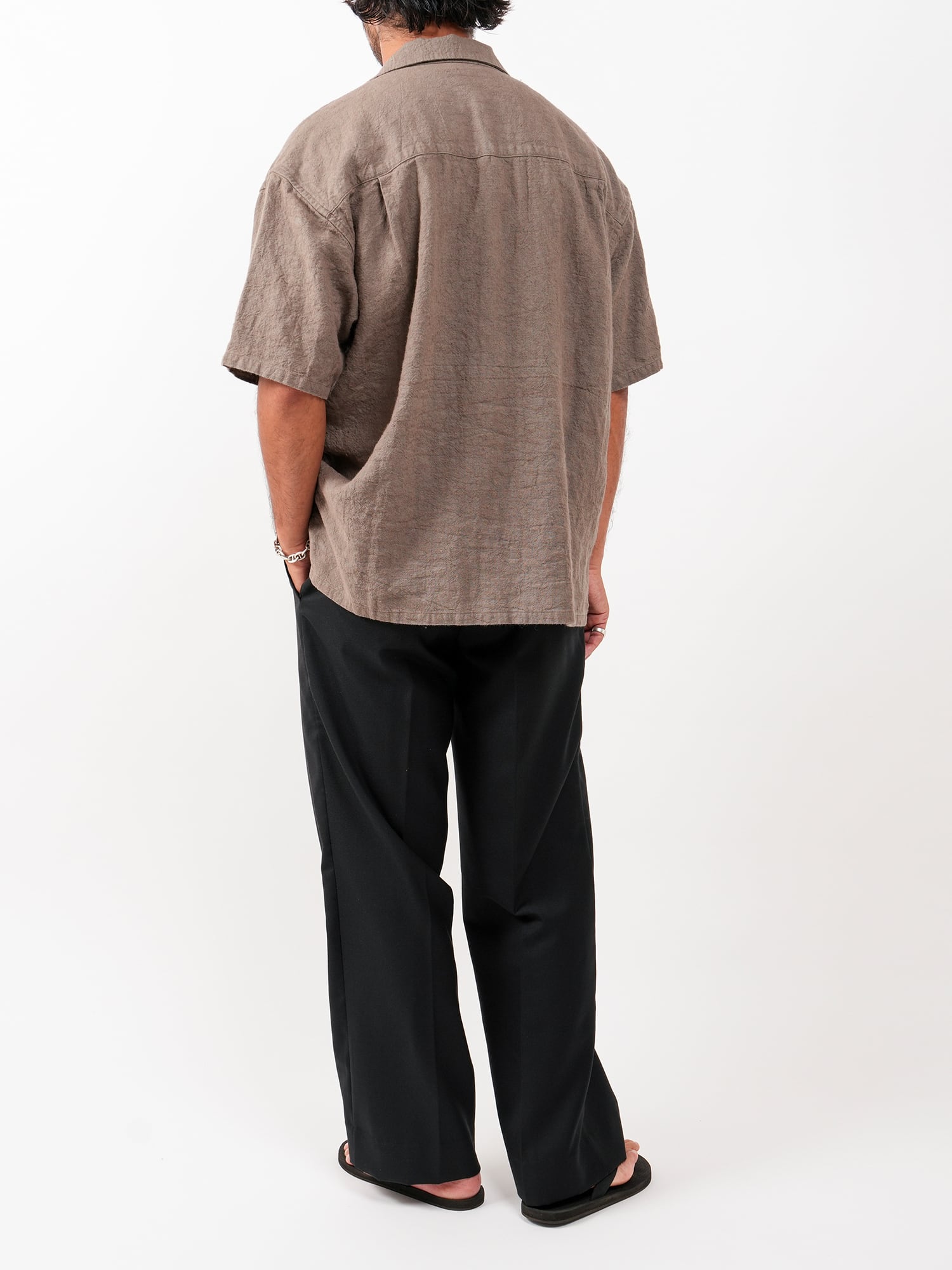 Hemp Short Sleeve Open Collar Shirt (brown) | OVY