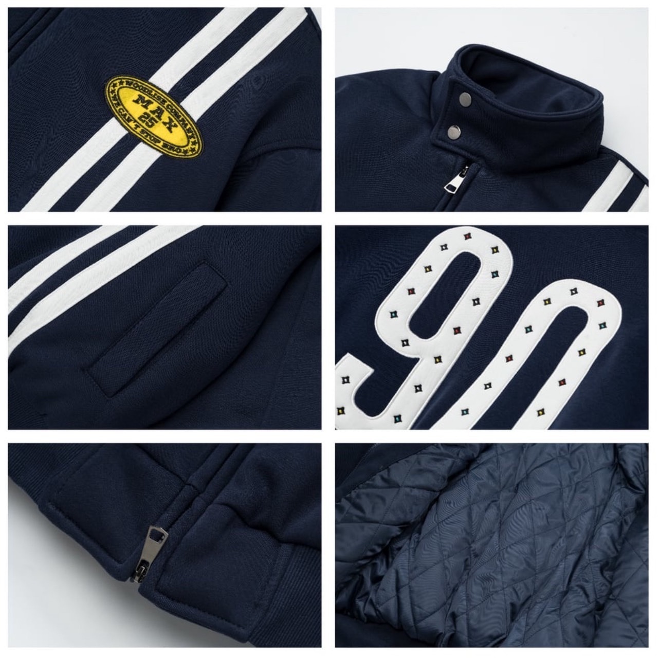 【暖かさUP】ストライプスタンドカラー 中綿ジャケット　S0043