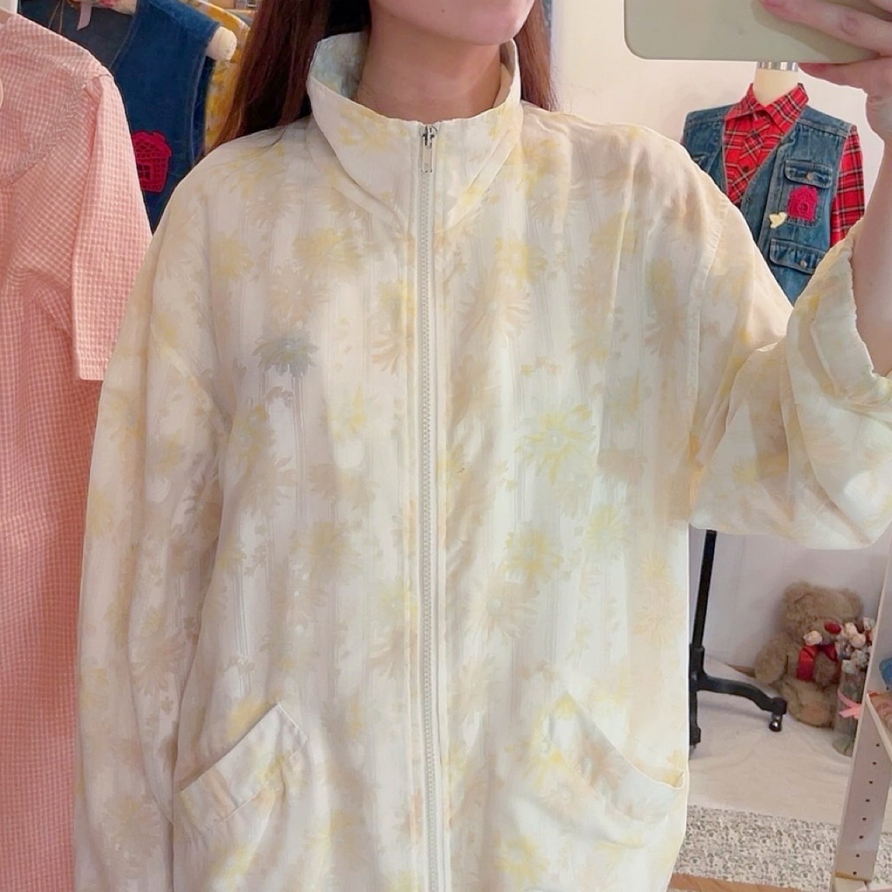flower stripe sheer zip-up jacket