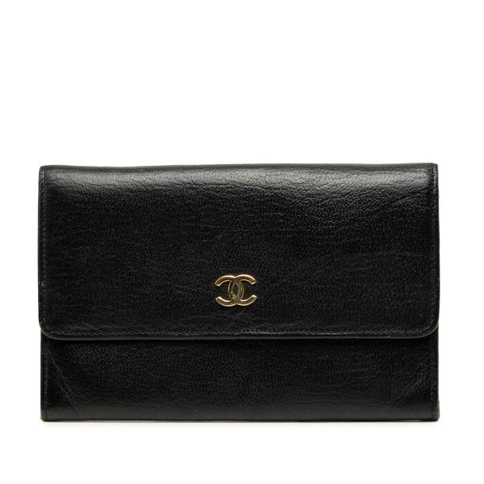 シャネル ココマーク 二つ折り財布 ブラック レザー レディース CHANEL