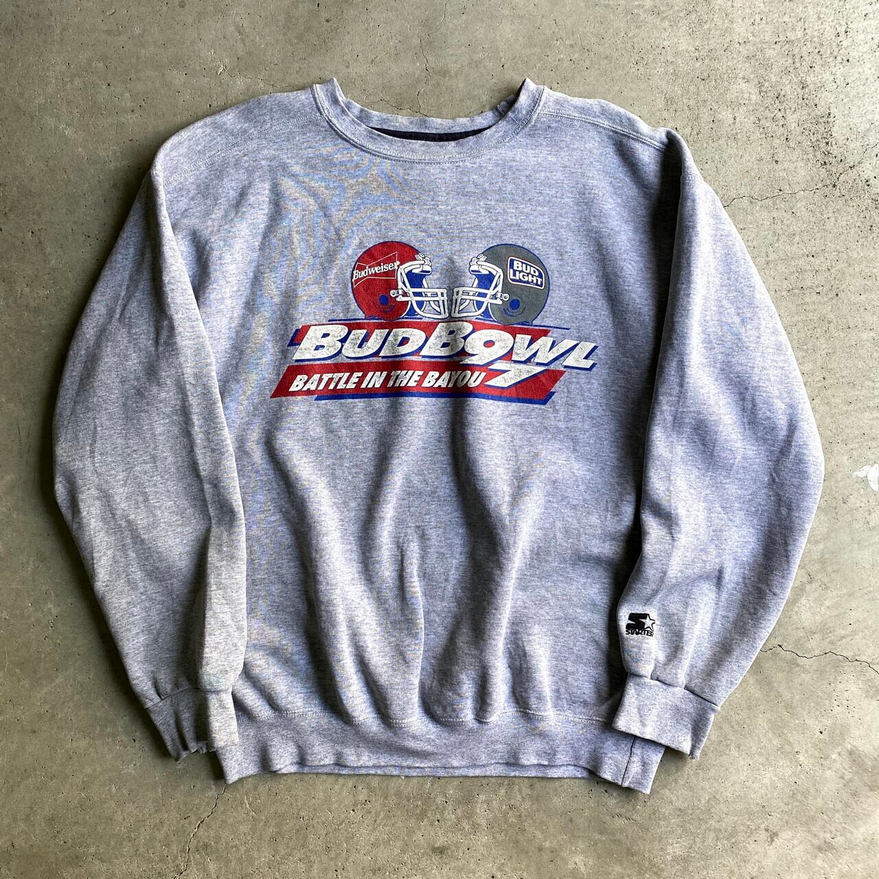 90年代 USA製 STARTER スターター BUD BOWL 97 SUPER BOWL アメフト 企業ロゴ プリント スウェット メンズXL  古着 Budweiser BUD LIGHT バドワイザー バドライト 90s ヴィンテージ ビンテージ プルオーバー トレーナー ライトグレー 灰色  ...