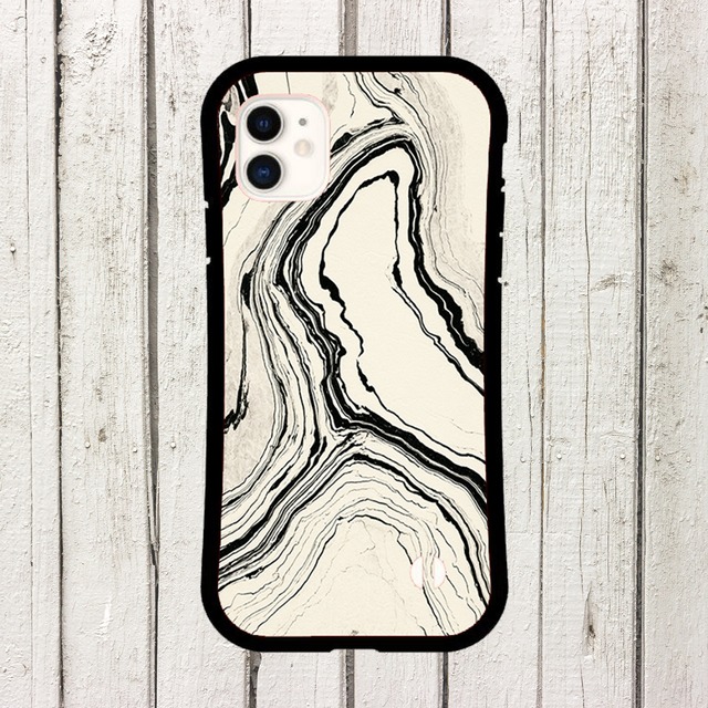 受注生産 iPhoneケース 白黒の線画マーブル｜マーブルアート PABS093B