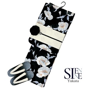 浴衣ジェンヌ 浴衣5点セット 黒地 大人浴衣 半幅帯