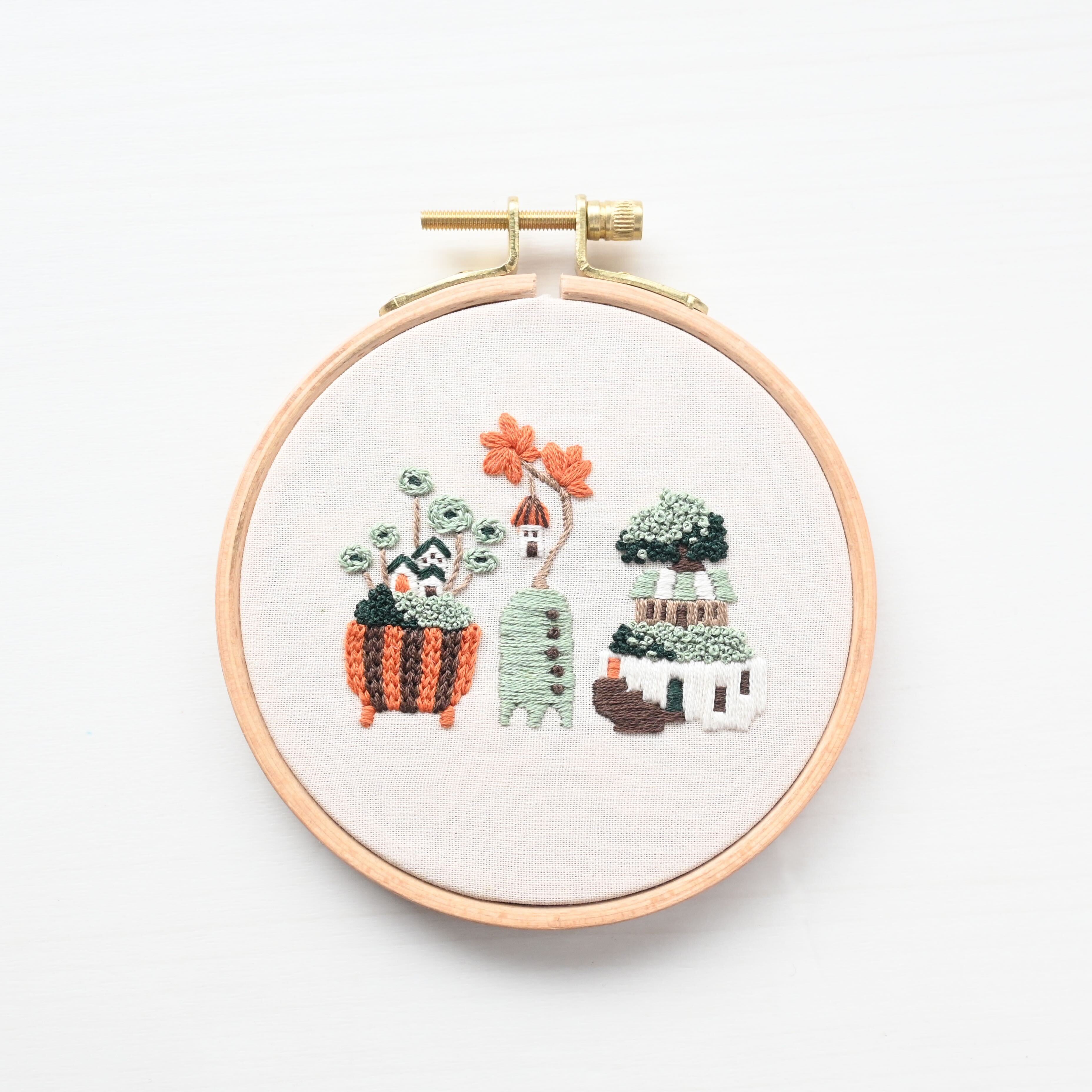 刺繍キット 緑の文明より「盆栽街植物」《空想街雑貨店》 | 空想街雑貨店