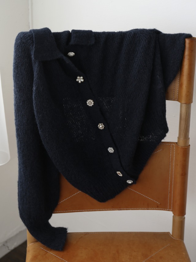 bijou button mohair knit cardigan（navy）