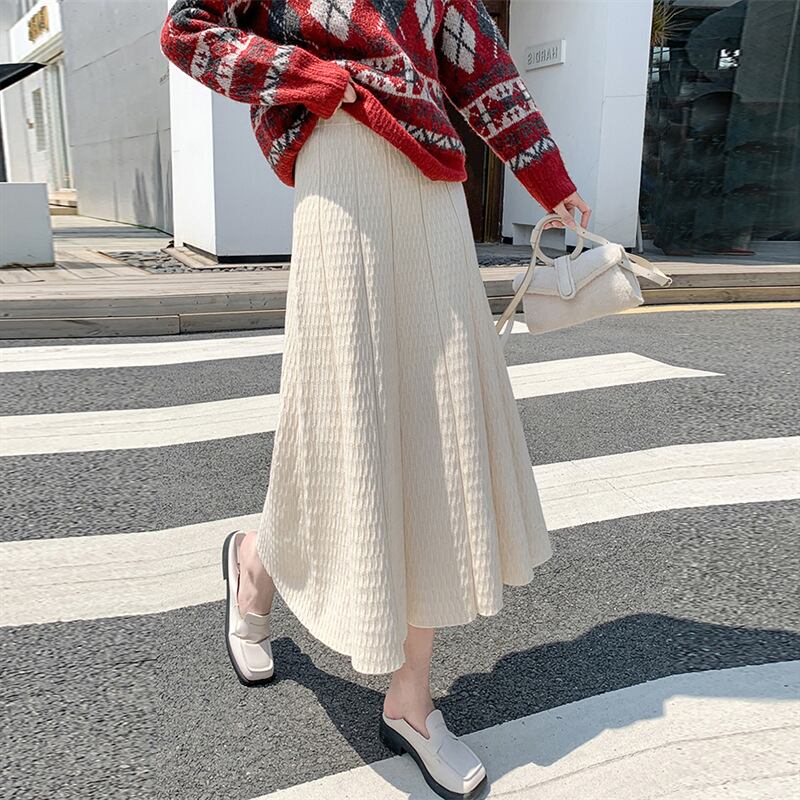 【bottoms】ハイウエスト プリーツ ニットスカート L1015