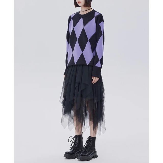 Bold argyle knit sweater C1410