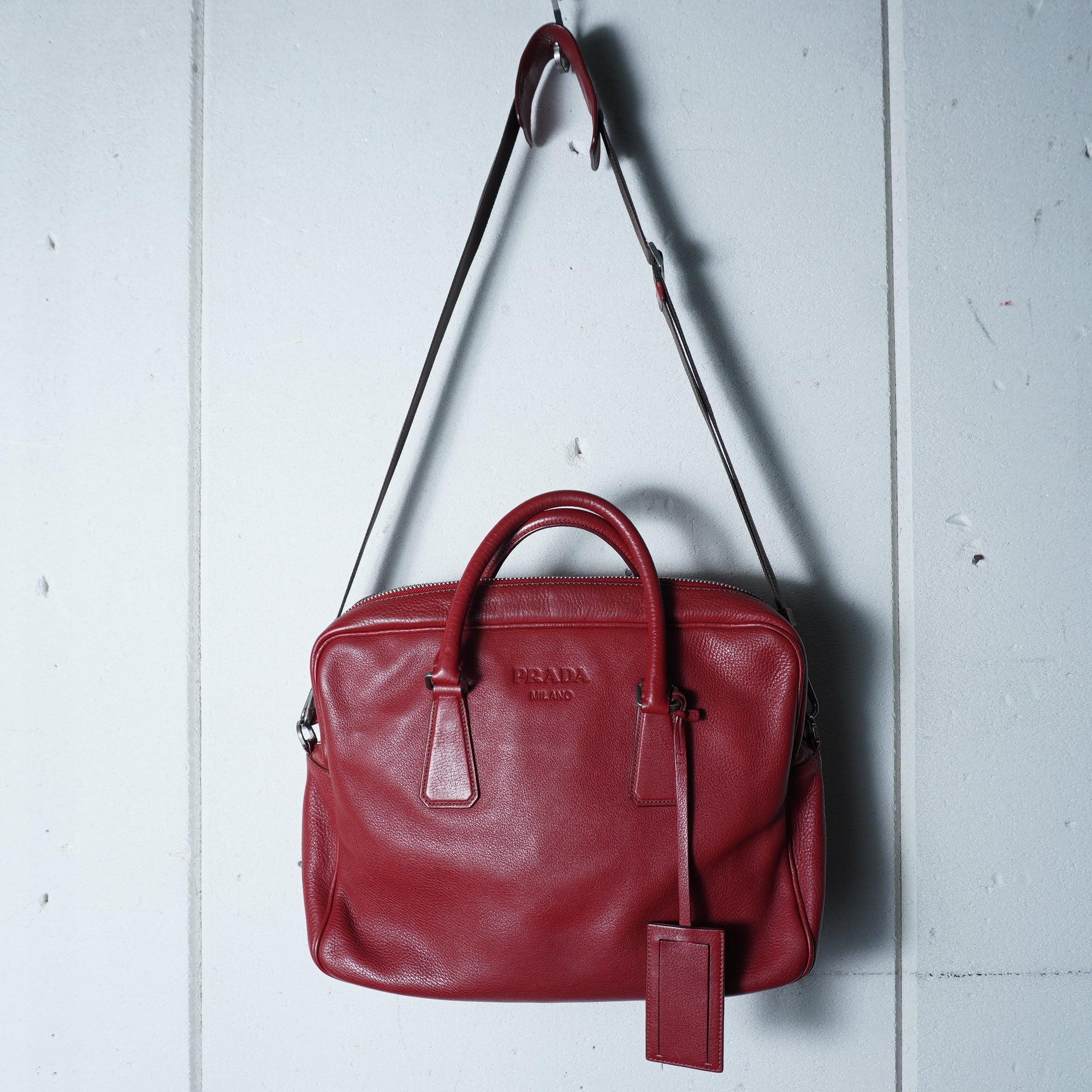PRADA】プラダ ロゴ入 サフィアーノレザー 2WAYショルダーバッグ red