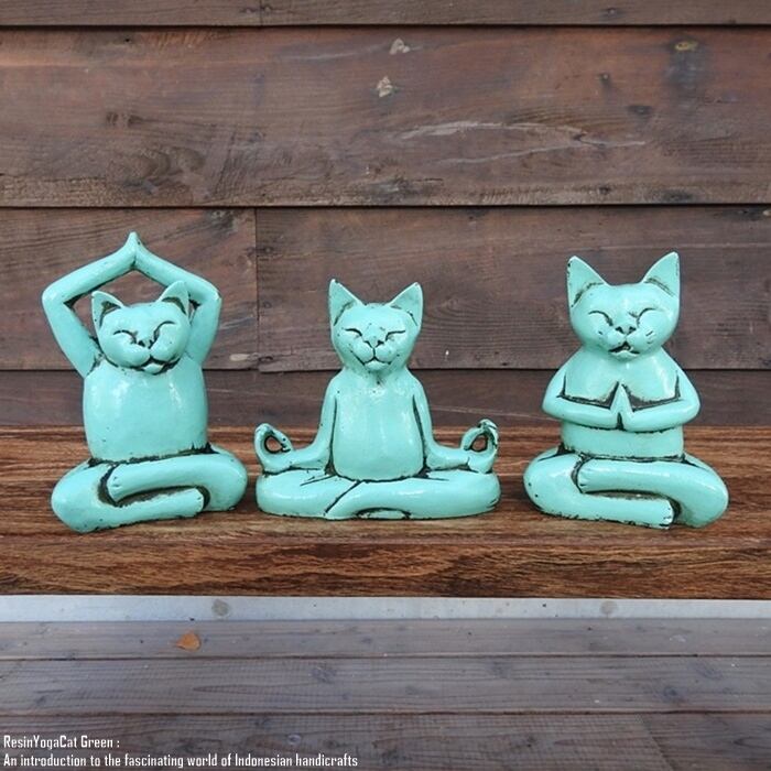 オブジェ ヨガネコさん 3 匹セット 青 猫 ネコ キャット 座禅 胡坐