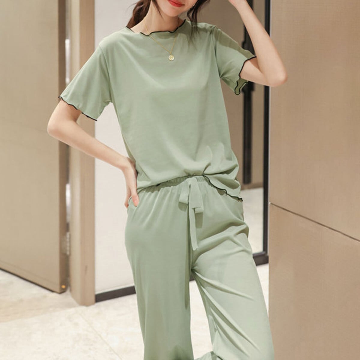 パジャマ セットアップ レディース 春夏 韓国 ルームウェア 接触冷感 リラックス 涼しい ゆったり きれいめ 部屋着 大人 かわいい メロウフリル 通気性 薄手 冷感 大人可愛い 大人女子