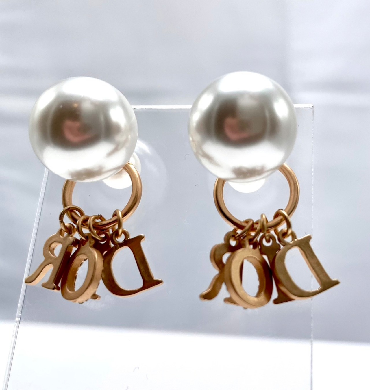 Dior Tribalesピアス　GP×ラインストーン×フェイクパール　ゴールド