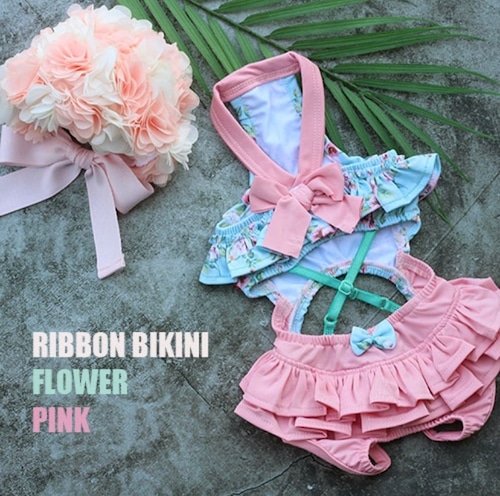 Ribbon bikini フラワーピンク