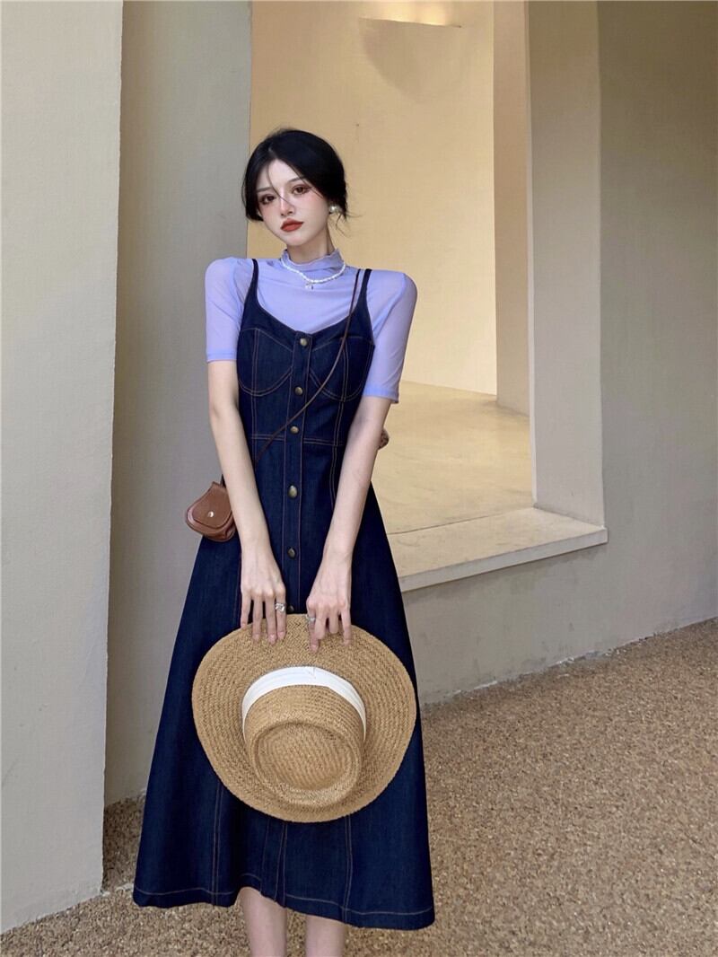 スタンダードドレス サマースカート ウェスト薄手 レトロ 夏物 ブラックストロベリース5383301937