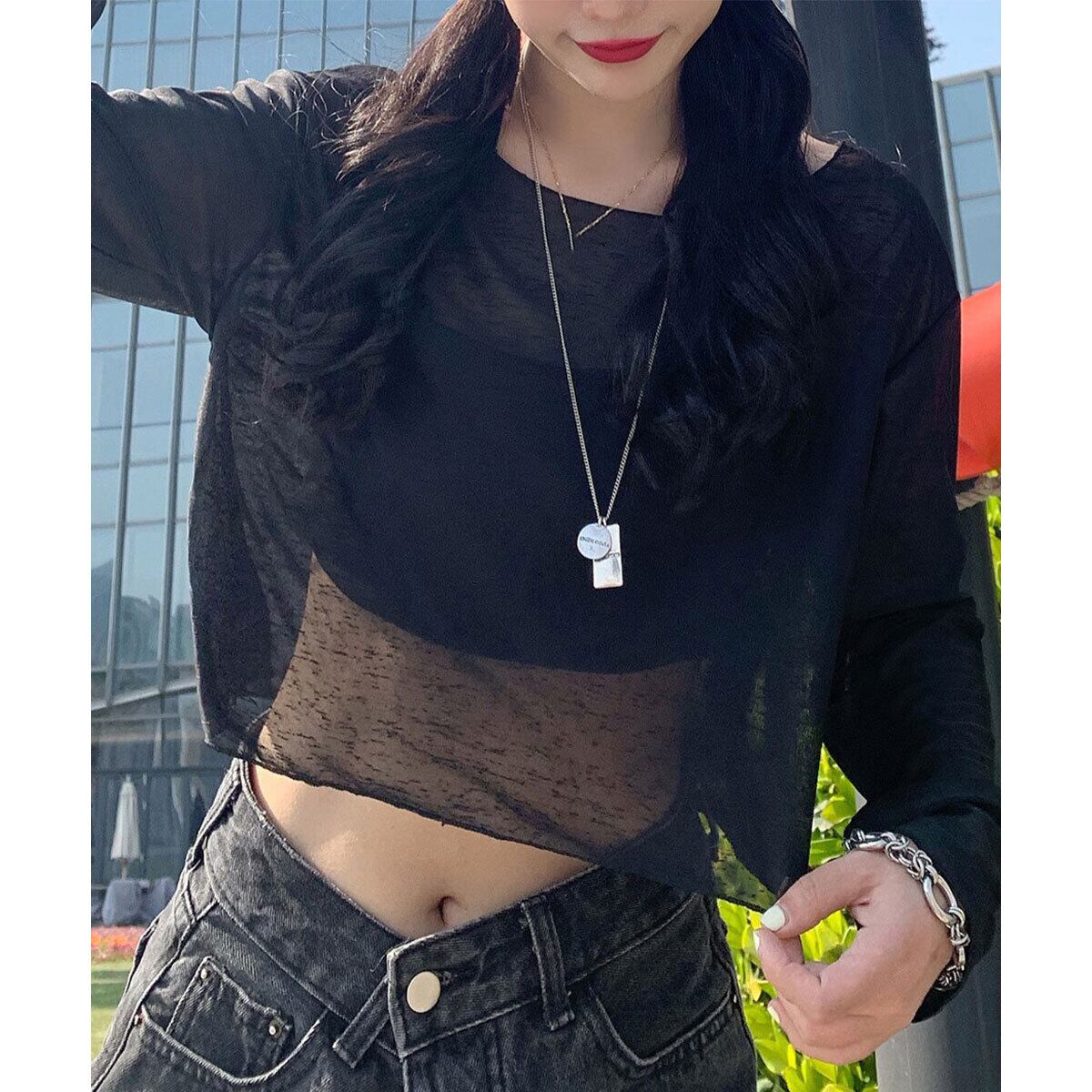 シアートップス 透け感 シースルー レディース 春夏秋 韓国 シアー Tシャツ おしゃれ きれいめ 重ね着 レイヤード 大人 カジュアル 無地 肌見せ 薄手 日焼け対策 大人可愛い 大人女子