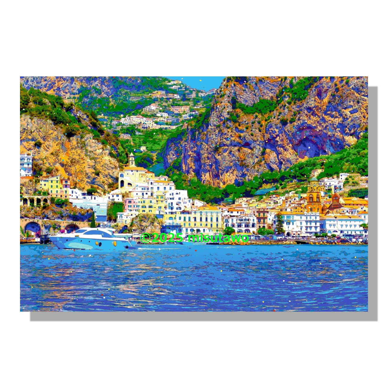 アートポスター】イタリア 紅葉に染まる秋のコモ湖（作品No.533