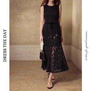 エンブロイダリーツイードブラックワンピース W0129