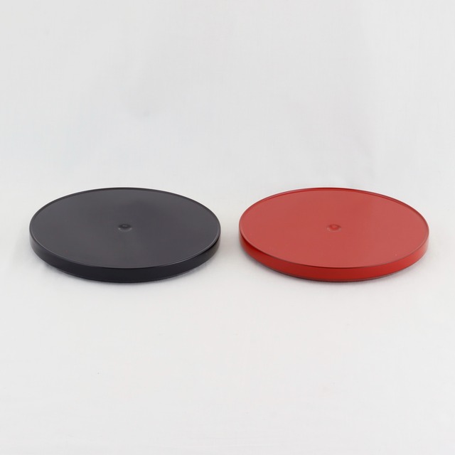 1526  輪島塗　ソーサー／丸形／黒・朱塗／無地／二枚組