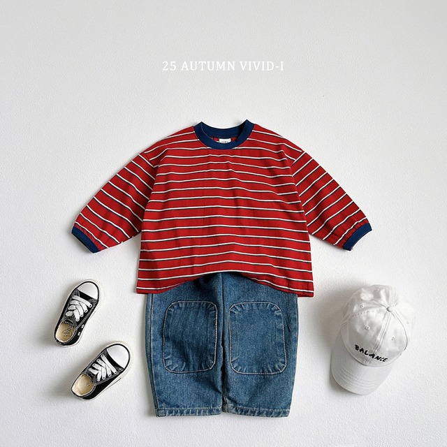 [即納M/L]≪VIVID-I≫smile label border T-shirt red 46