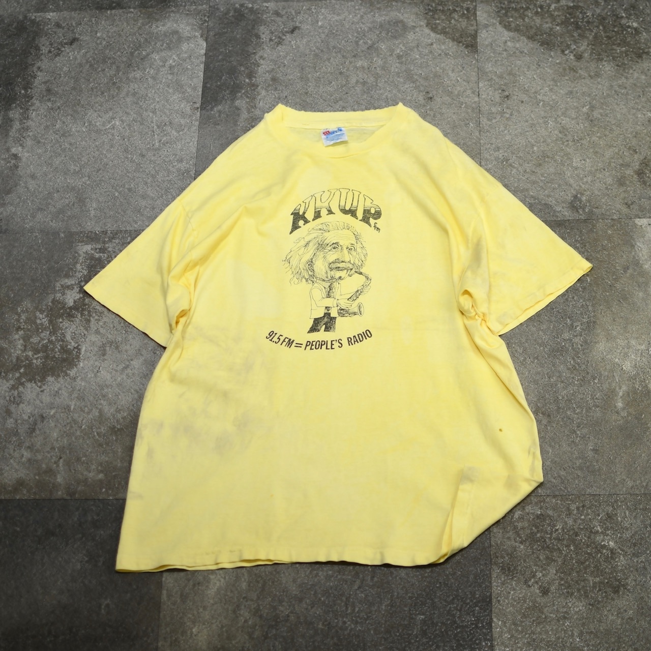 90's KKUP fm Einstein print tee over dye