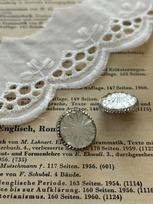 15mm Japanese ヴィンテージボタン クリア×シルバー  カボション メタル アクセサリーパーツ 装飾材 カルトナージュ