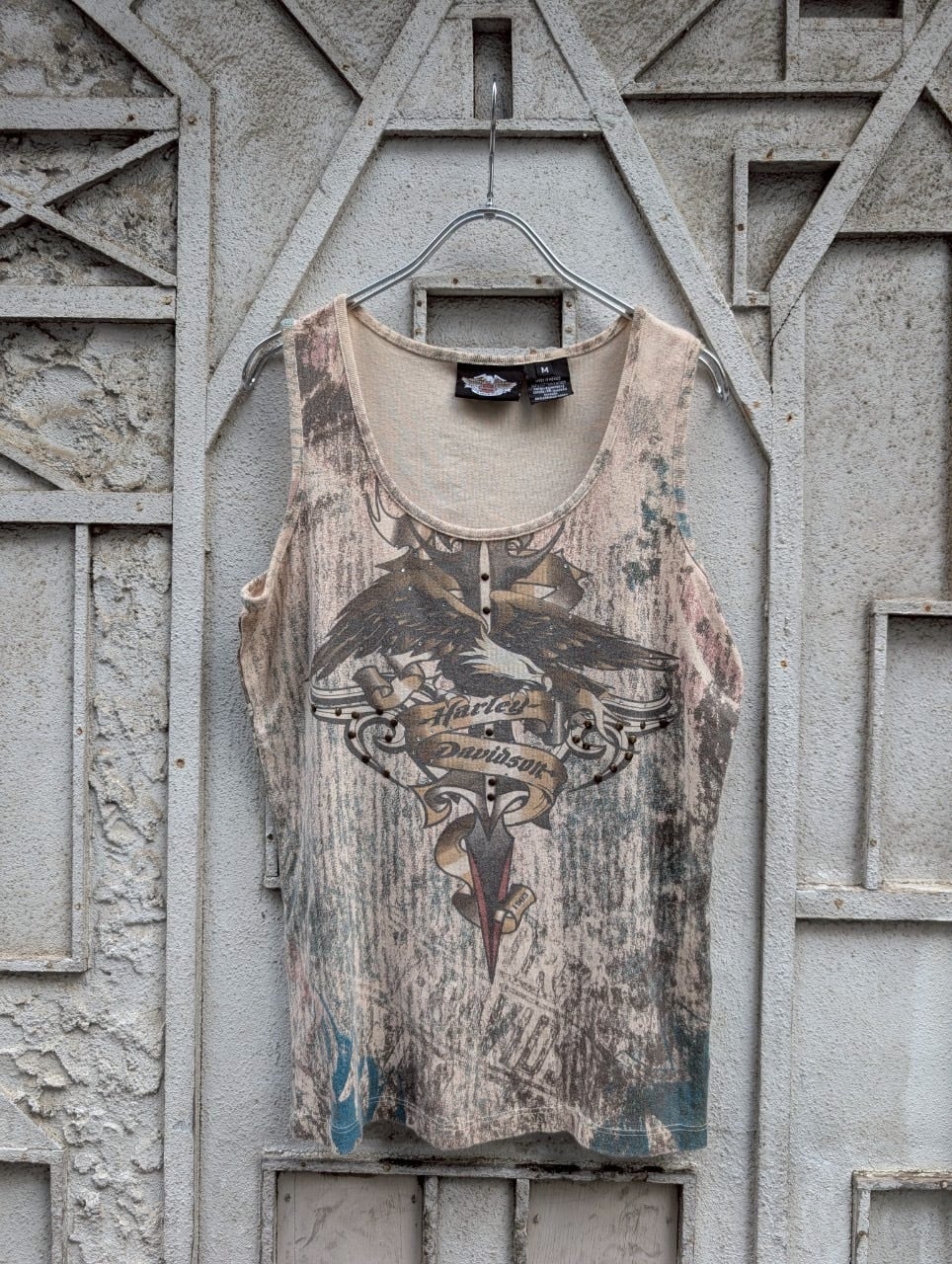 "HARLEY DAVIDSON" studs × rhinestone tank top