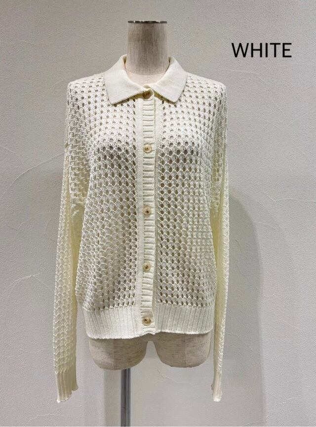 新品未使用　☆CYAN TOKYO☆　透かし編みポロニットカーデ CYAN TOKYO】透かし編みポロカーデ/501344