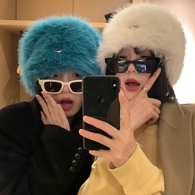 ハット バケットハット レディース 帽子 冬 小顔効果 もふもふ ふわふわ 秋冬 あたたかい リング付き おしゃれ シンプル スタイリッシュ カラバリ豊富 ブルー/ホワイト/カーキ/ブラック/モカ