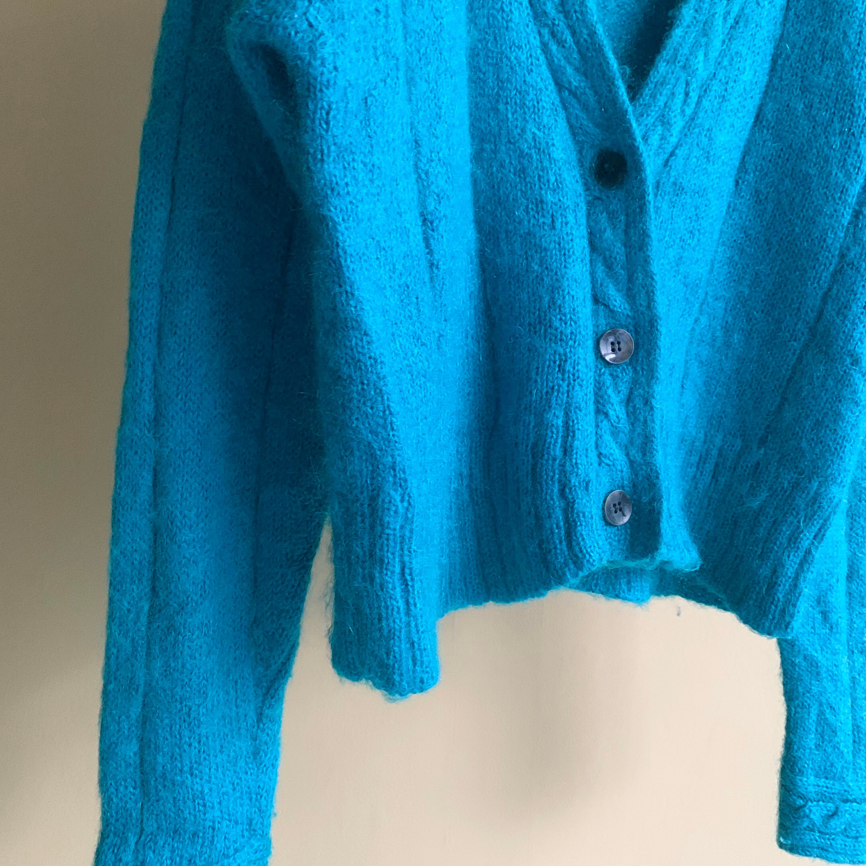 0164 / 1980's mohair mix knit cardigan グリーン モヘア混 アクリル