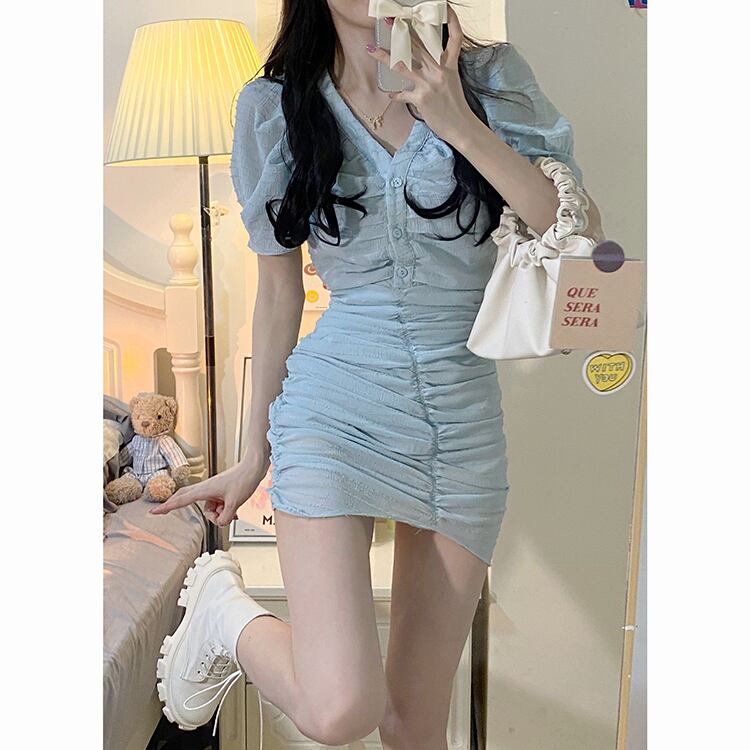 Vネックドレス サマーウェスト薄手スカート ストリート 夏物 モンロー88366146341