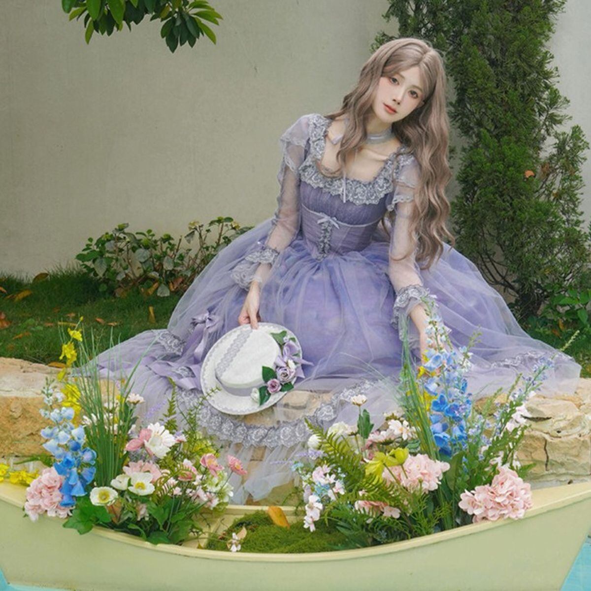 秘密の花園のシアーチュール・パフスリーブドレス | Maiden's Rêve 秘密の花園のシアーチュール・パフスリーブドレス | Maiden's Rêve