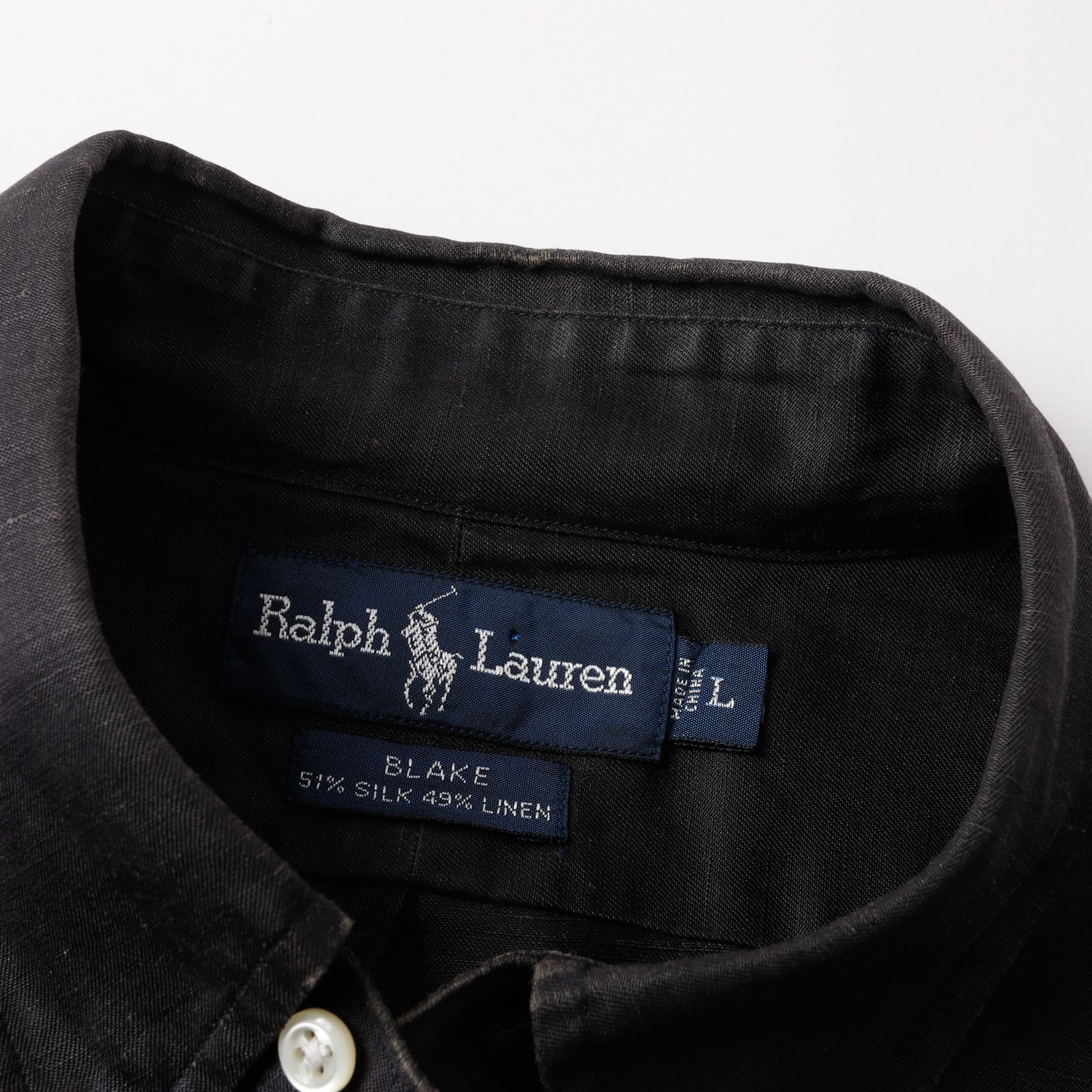 極美品】80s Ralph Lauren special silk linen shirt black big size