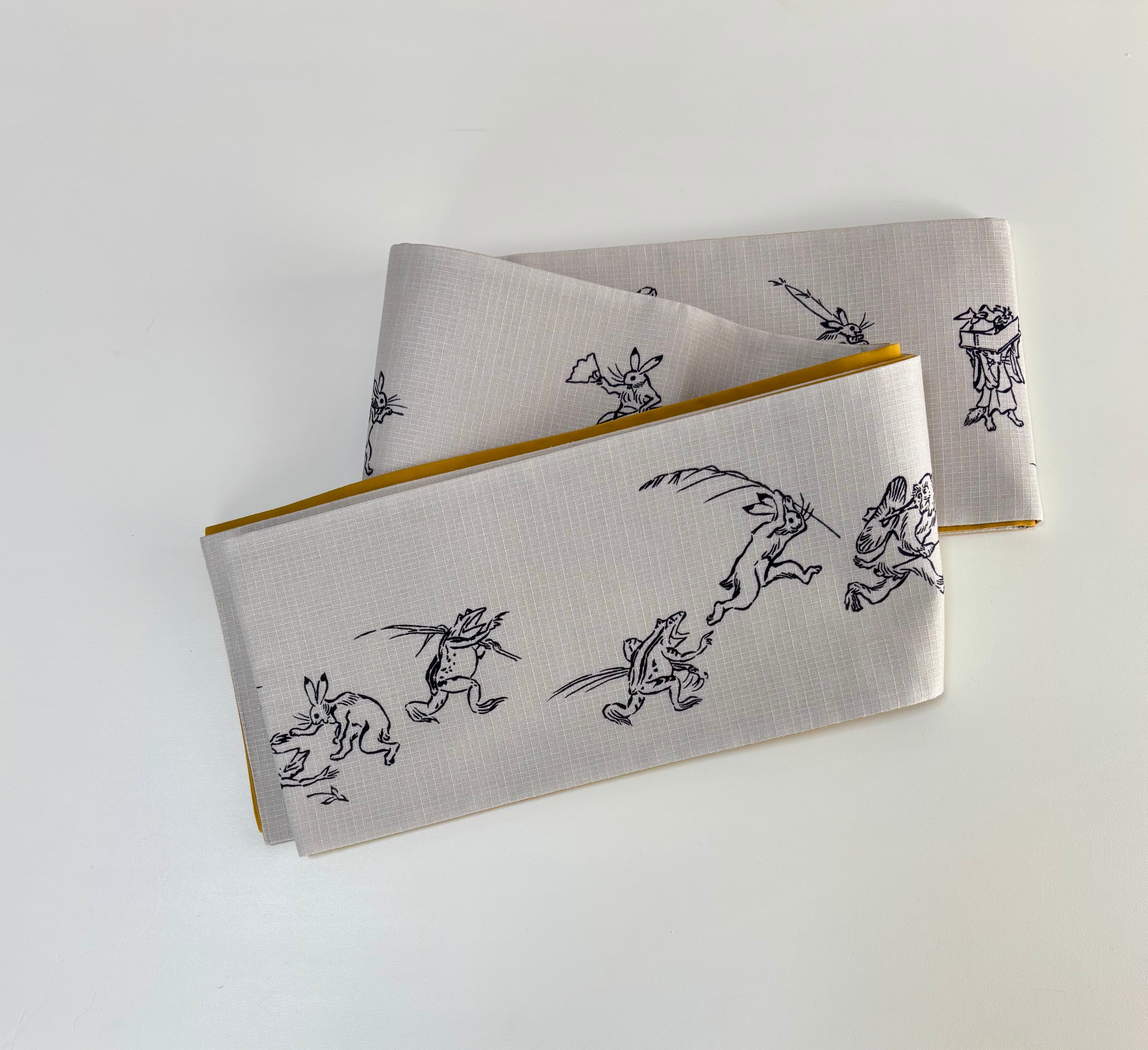 オリジナル鳥獣戯画半幅帯　ベージュ　CYB2-1 some-pri 綿紅梅半幅帯「鳥獣戯画」ベージュ | 染工房ユキヤオンライン