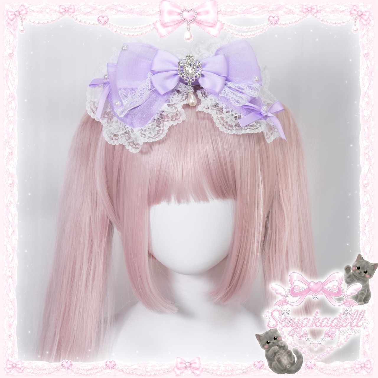 ♡【Sayakadoll Original】お砂糖ジュエル きらめきパールフリルデカリボンヘアクリップ black ♡