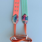 30mm幅カメラストラップミント裏地蛍光コーラル革ムラ染