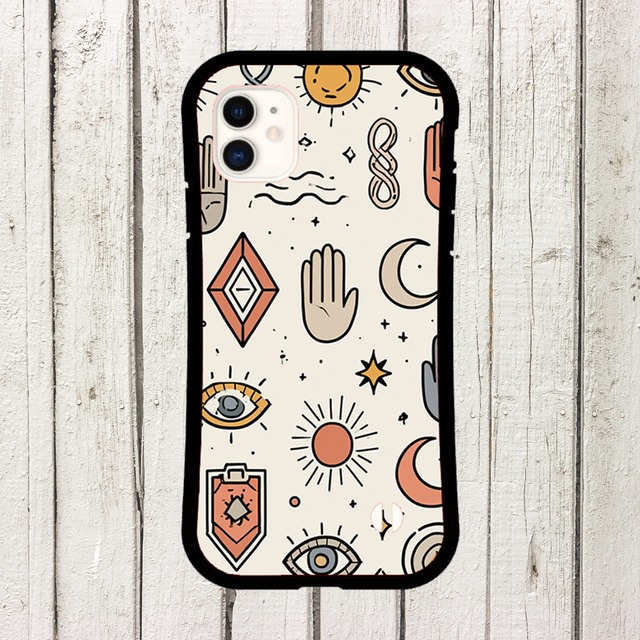 受注生産 iPhoneケース 目と月の細密タリスマン柄｜魔除けアート TALM054C