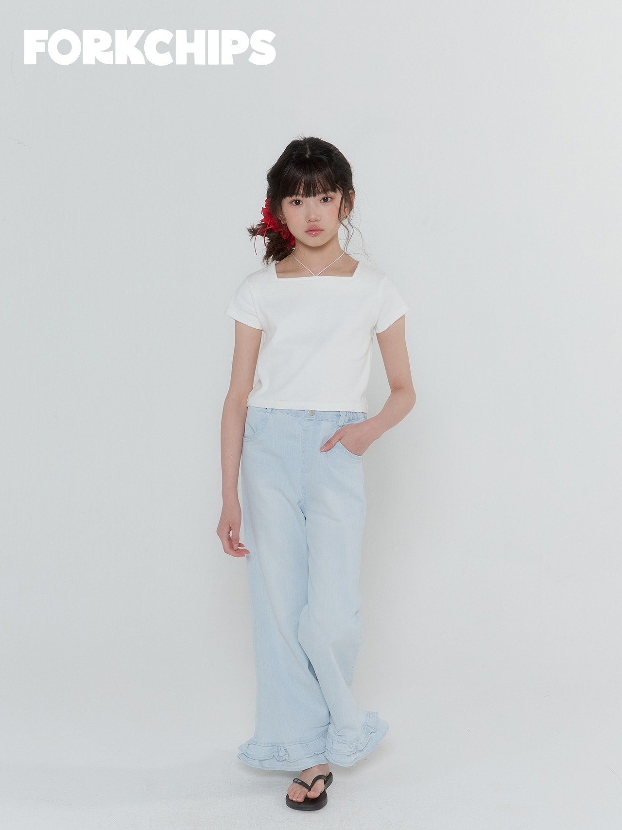 [FORKCHIPS] 로제프릴청바지 / [포크칩스] 로제프릴청바지