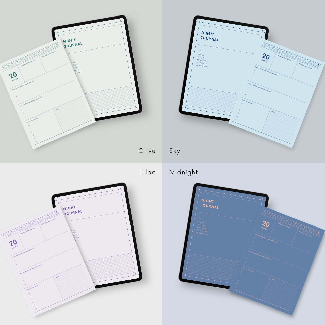 ナイトジャーナル┊︎6色セット┊︎感謝日記┊︎セルフケア┊︎リンク付き